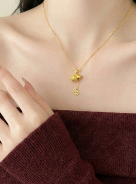 新年沙金小葫芦铜钱项链女锁骨链