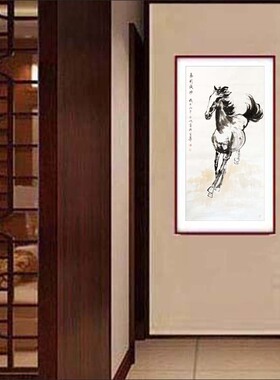 手绘马到成功水墨国字画客厅玄关