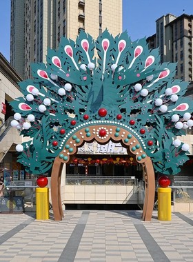 彩绘戏曲拱门雕塑国潮主题唱戏