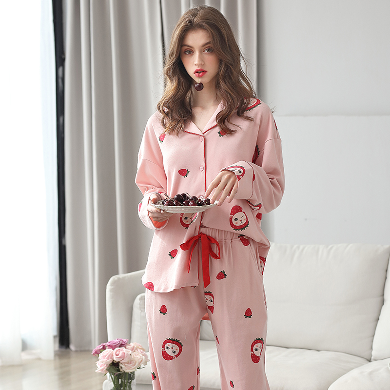 达尔丽新品睡衣女春秋款长袖长裤纯棉可爱甜美休闲宽松家居服套装