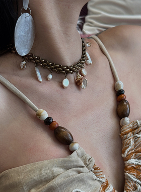 黄铜淡水珍珠海螺吊坠颈链项链