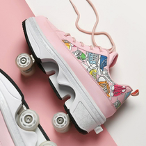 Deformation shoes 3 to 6 years 4 wheels Deformation Wheels Slip Shoes Can Walk Can Slip Mesh Red Skate Girl Storm Walking Shoes