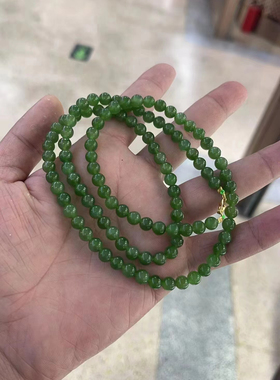 俄罗斯碧玉冰阳绿6mm小米珠链无黑点无瑕疵 108佛珠项链多圈手串