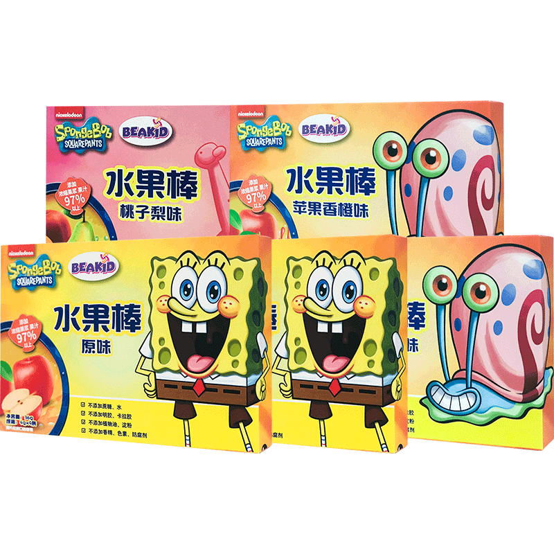 友淘母婴专营店海绵宝宝Beakid能量棒水果棒儿童辅食固体果泥水果肉条3口味5盒装0