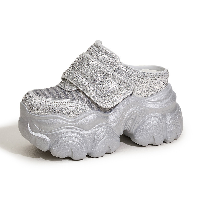 水钻包头半拖鞋女2025新款秋季时尚外穿增高百搭网面透气懒人女鞋,淘宝优惠券,粉丝福利购,淘宝优惠卷