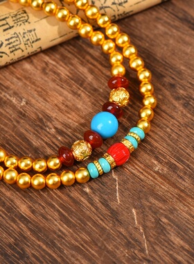 沙金钱币珠仿百香籽多圈手链古法素款国风礼品饰品编织高保色