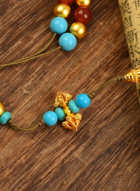 沙金108颗红蓝设计款佛珠古法素款国风礼品饰品编织长链高保色