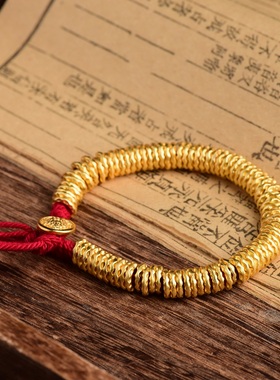 沙金财神盘缠手链腰缠万贯时尚复古传承编织钱串子手串高保色男女