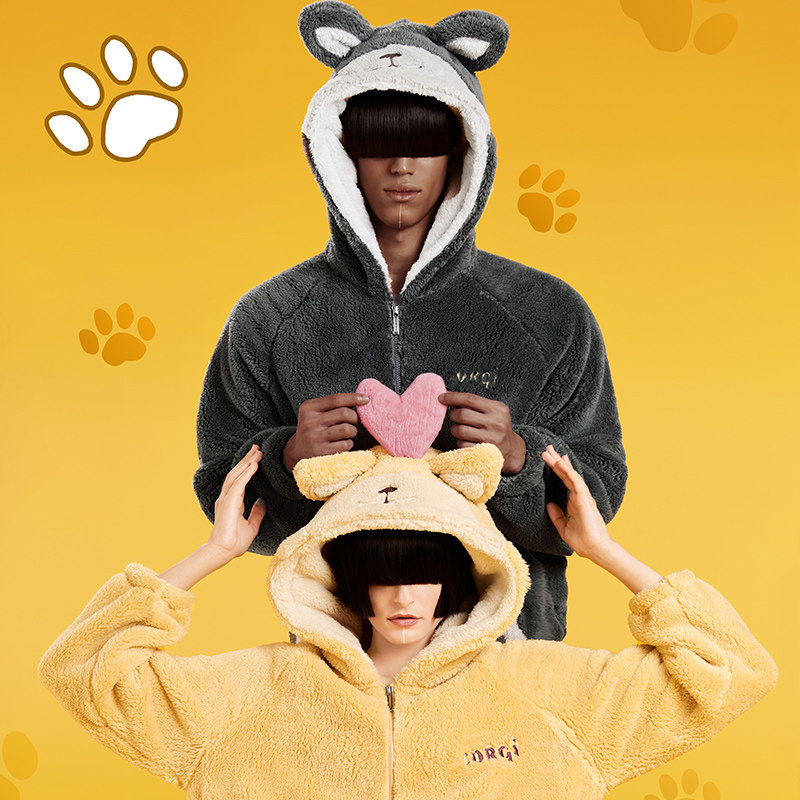 大朴a类柯基系列连帽情侣连体睡衣 大朴家纺睡衣/家居服套装