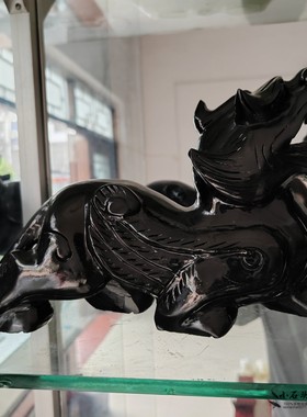 黑墨玉带翅膀貔貅黑色石材摆件中式传统装饰品客厅书房工艺品招财