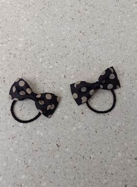 春夏新款甜美宝宝小童皮筋黑色圆点波点迷你小蝴蝶结头绳发圈发绳