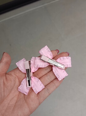 甜美气质儿童学生少女发夹浅粉色木耳边小蝴蝶结对夹边夹刘海夹