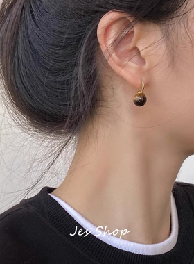 Jes Shop美拉德虎眼石耳钉圆形复古气质时尚小众百搭高级感耳饰女