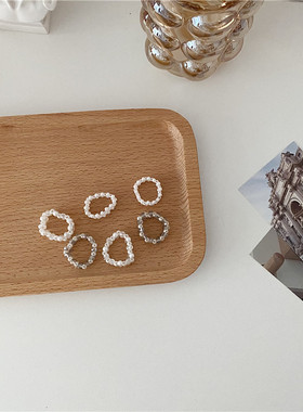 韩国东大门复古珍珠弹力女款戒指