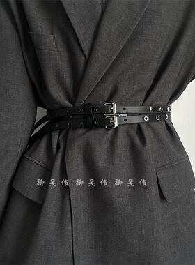 美式双带腰带配西装外套收腰