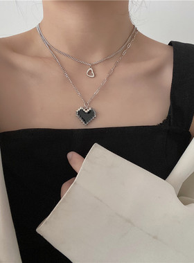 双层叠戴桃心冷淡风嘻哈项链