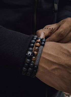 波西米亚狮子头黑磨砂手串