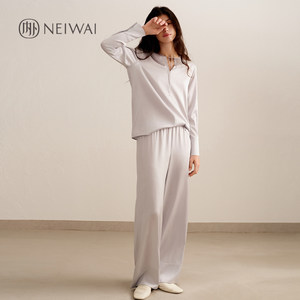 NEIWAI内外真丝套头睡衣/真丝阔腿睡裤纯色/植被印花家居服套装