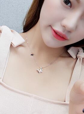 蝴蝶磨砂项链女韩版钛钢玫瑰金短款颈链锁骨链日韩配饰品礼物