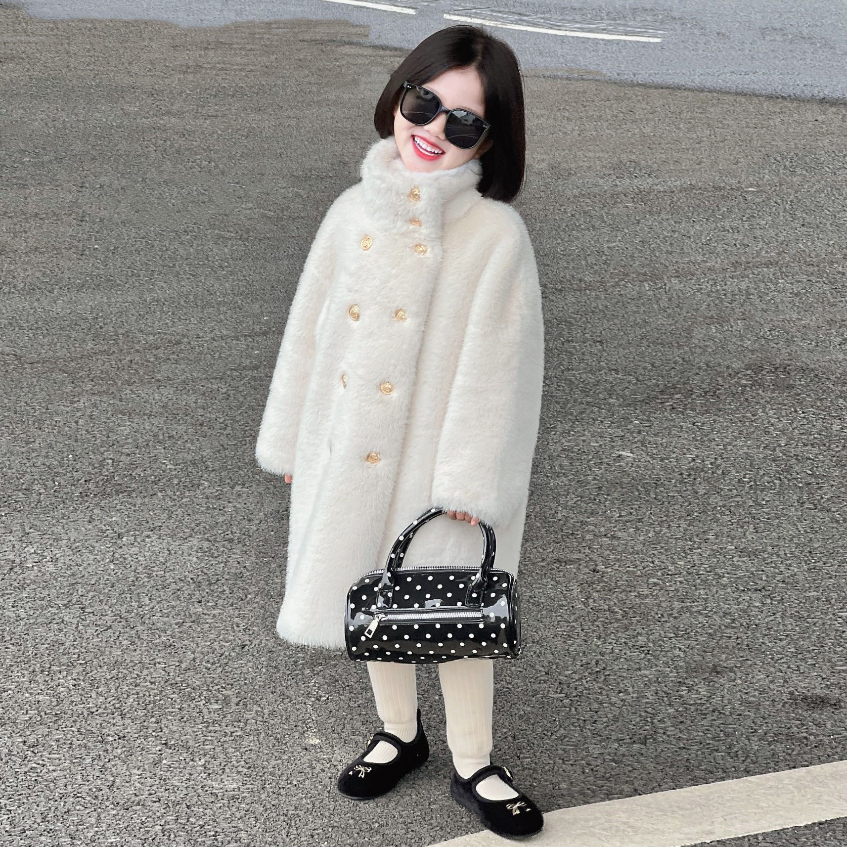 女童冬装大衣中长款2025新款皮毛一体加厚仿皮草双排扣洋气外套潮,淘宝优惠券,粉丝福利购,淘宝优惠卷