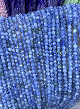 硬切面天然蓝晶石散珠子DIY细手链项链刻面小颗粒蓝色珠宝串珠