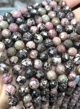 黑线红纹石蔷薇辉石头硬切面散珠子DIY手工串珠刻面手链项链配饰