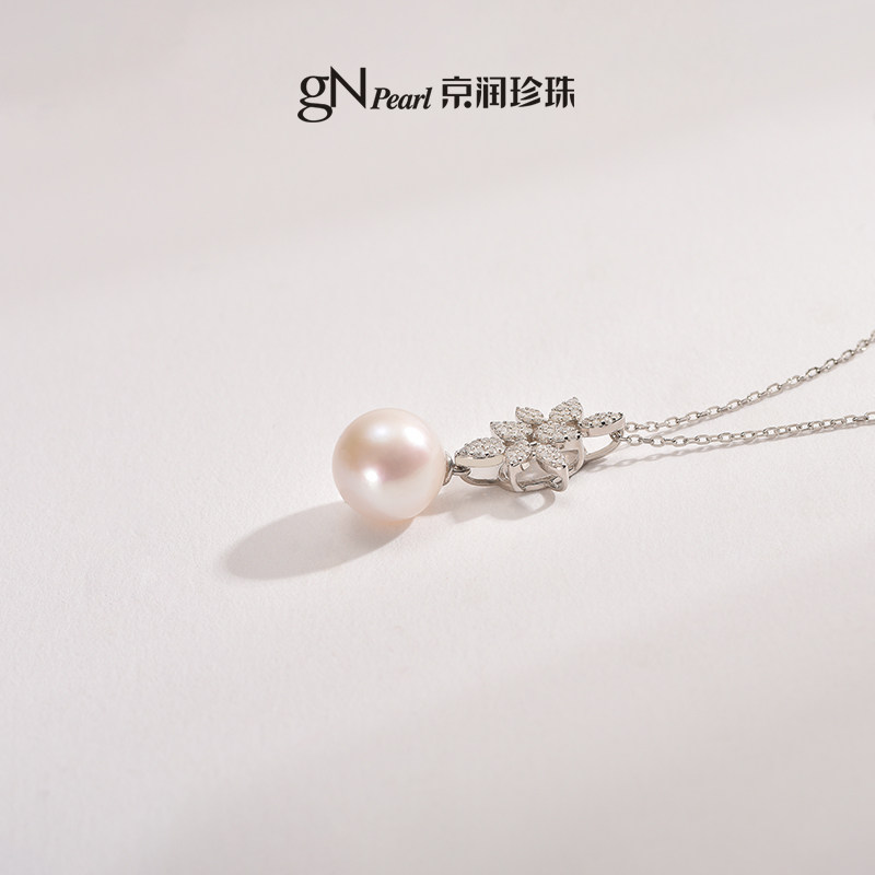 京润珍珠 初依银S925淡水有核珍珠吊链10-11mm圆形白色百搭项链D