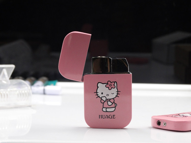 粉色可爱kt萌猫打火机防风薄款电子充气女士款卡通礼物