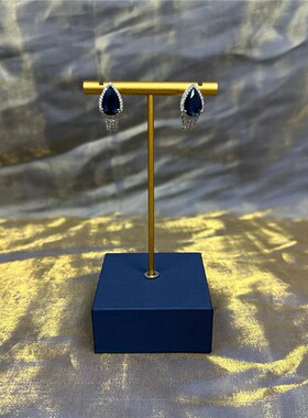 蓝色梨形戒指s925银女耳环