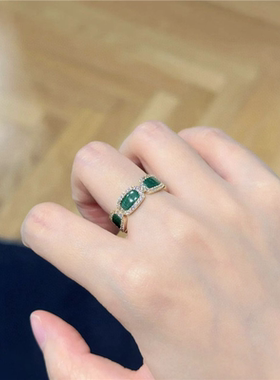 孔雀石方形手链s925银女