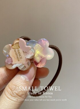 韩国东大门进口法式高级小金标炫彩色花朵发圈马尾橡皮筋扎头发绳