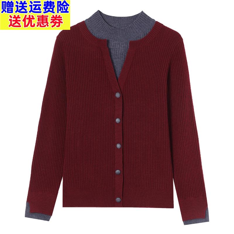 秋冬新款时尚假两件半高领毛衣女短款宽松安哥拉红针织打底衫上衣 - 图3