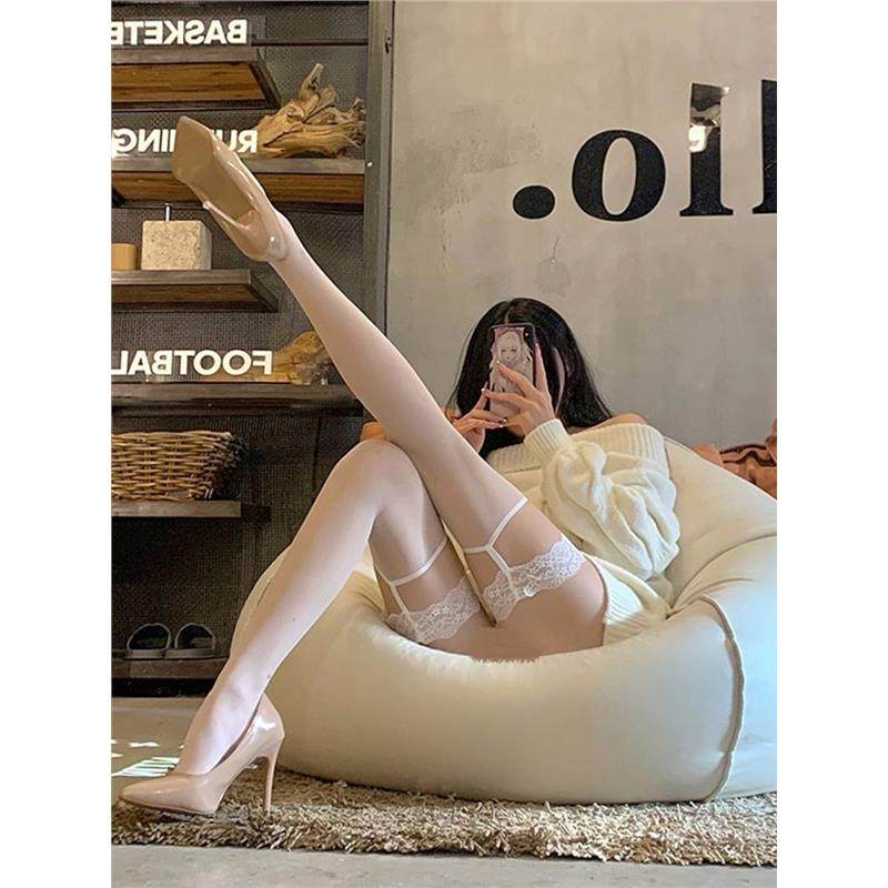 白吊带腿环过膝高长筒黑袜女性感网红蕾蝴蝶结大腿袜超薄款,淘宝优惠券,粉丝福利购,淘宝优惠卷