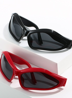 跨境Y2K个性椭圆拼色太阳镜欧美嘻哈凹造型墨镜时尚潮流太阳眼镜