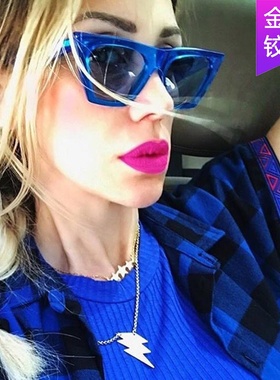 跨境潮流方形猫眼太阳镜2021新款墨镜女时尚走秀太阳眼镜金属铰链