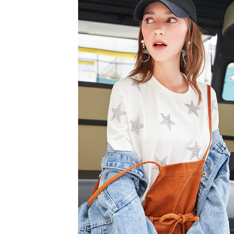 zk网红白色blingbling烫钻闪亮t恤 zkT恤