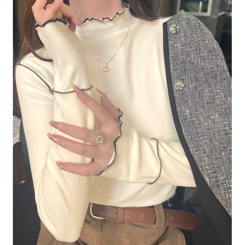优质双面真德绒打底衫女可外穿2024春秋冬内搭新款加绒厚T恤上衣