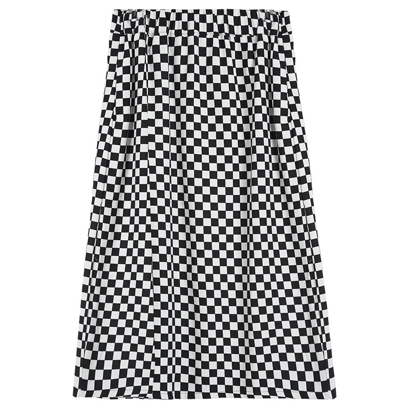 棋盘格子a字包臀侧开叉女半身裙 zklin半身裙