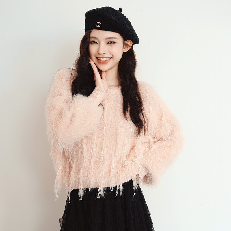 高级感超好看软糯仿貂毛衣女2026新款今年流行的漂亮小个子针织衫
