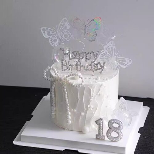 网红仙女18岁蛋糕装饰珍珠蝴蝶结摆件女神钻石HB生日幻彩蝴蝶插件 - 图0