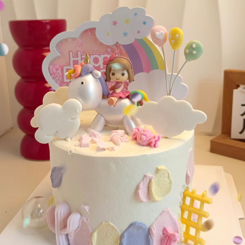 独角兽女孩公主女孩生日蛋糕装饰月亮木马云朵摆件甜品蛋糕装饰,淘宝优惠券,粉丝福利购,淘宝优惠卷