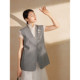 Iris embroidered pink blue wardrobe 2026 summer new style aura commuting V-neck coat women's padded shoulder sleeve vest