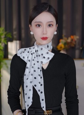 女【四季】优柔纱长巾春季新款装饰百搭波点小领巾小丝巾女