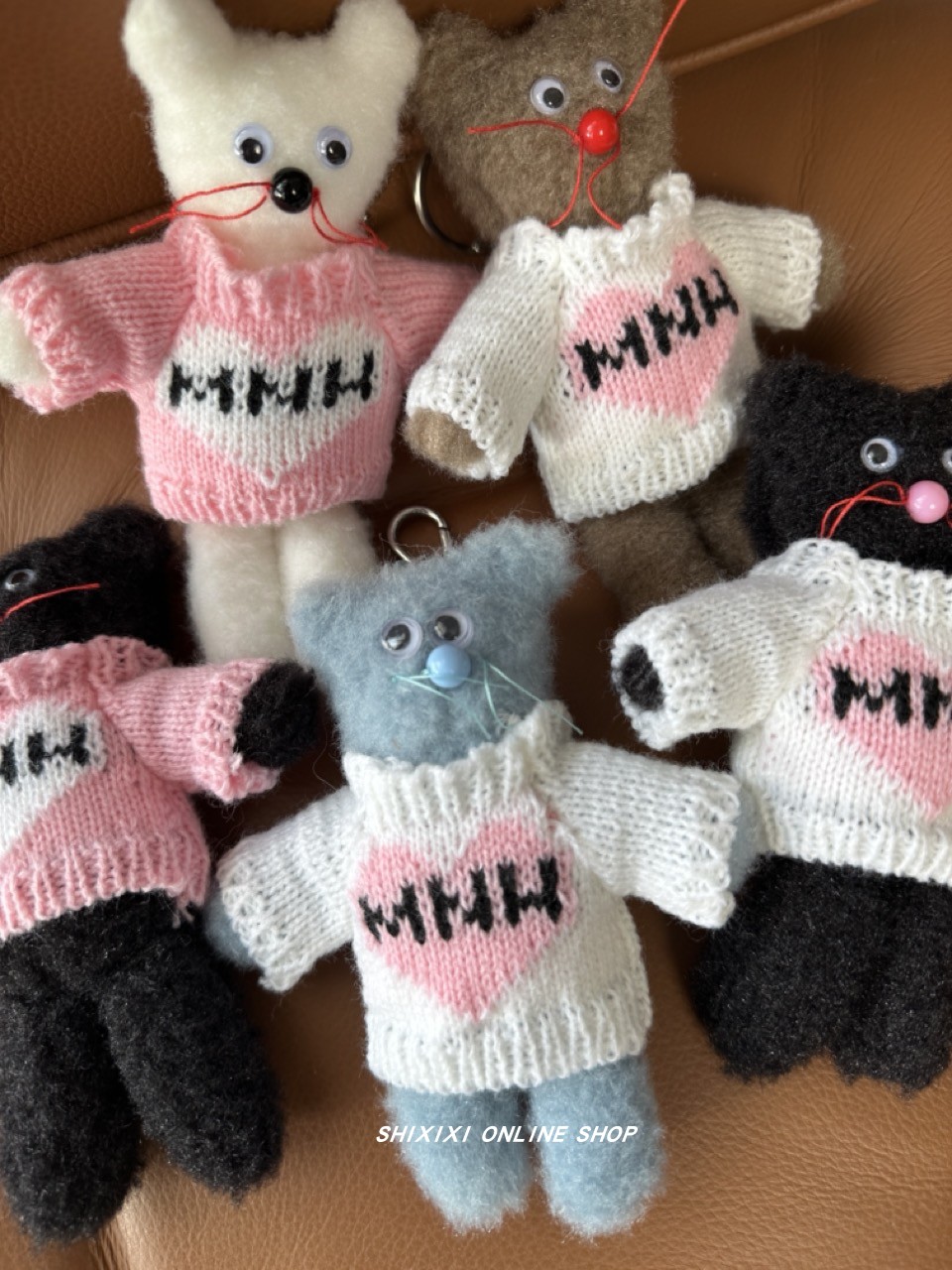韩国小众设计可爱个性丑萌手工制毛衣毛绒小熊黑猫钥匙扣包包挂件 - 图2