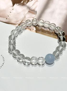 露思同款天然白水晶海蓝宝手链