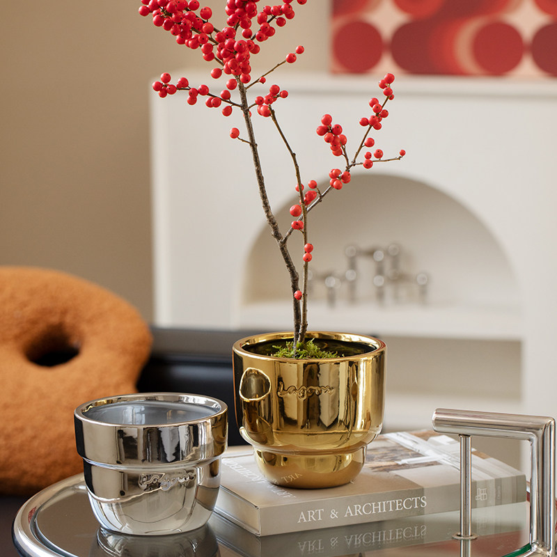 北欧轻奢ins电镀金色银色陶瓷花盆花瓶摆件简约创意个性盆栽盆器,淘宝优惠券,粉丝福利购,淘宝优惠卷