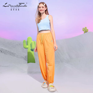 新世家族纯棉睡裤女2023新款可外穿休闲大码宽松家居束脚运动长裤