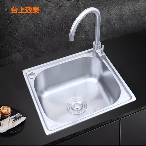 厨房水槽304不锈钢大水槽小单盆加厚一体成型台下洗菜洗碗洗手池 - 图1