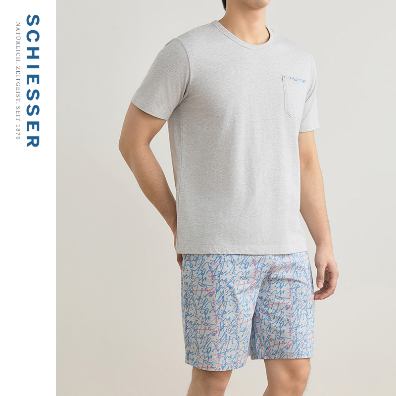 SCHIESSER舒雅24春夏新品男士纯棉印花大码睡衣家居服套装22596H