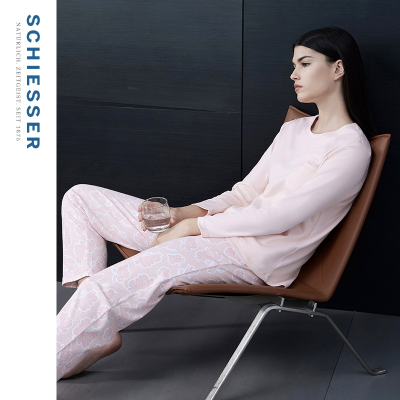 SCHIESSER舒雅女士40S纯棉双面布圆领印花睡衣家居套装21507H